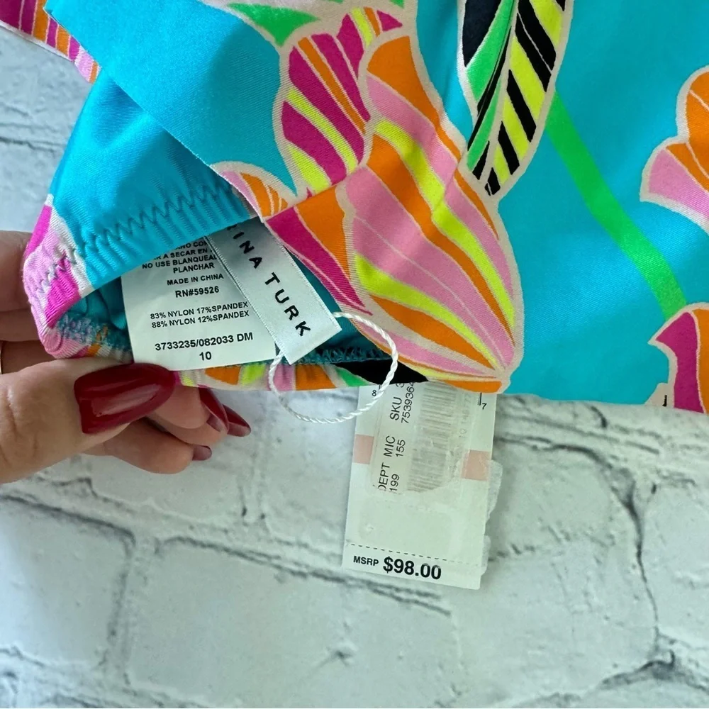 NWT Trina Turk Blue and Pink Bikini Set 2 piece Vibrant Swimwear size 10 - Picture 6 of 8